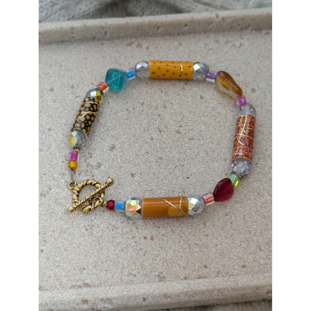 Art Glass Beaded Bracelet Colorful Eclectic Artisan Toggle Closure Artsy